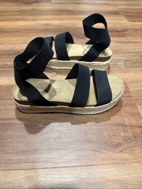 Black Espadrille Platform Sandals with Wrap Straps